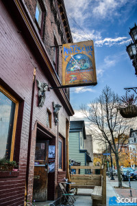 Front of Nietzsche's Sign on Allen St, apparently depicting Jimi Hendrix